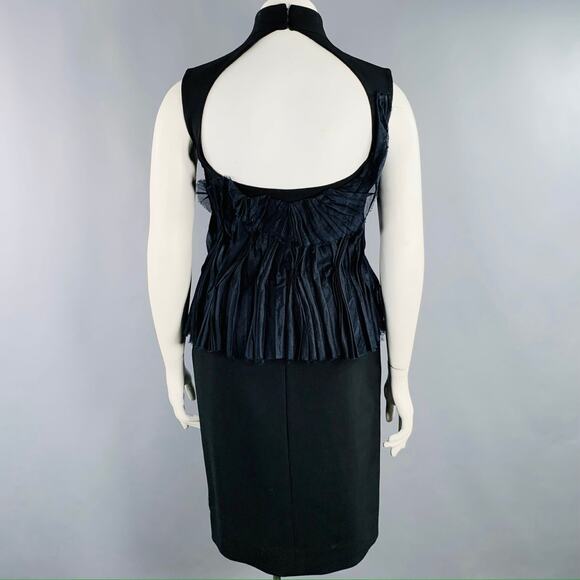 BRIONI Size L Black Mercerized Cotton Ruffled Open Back Cocktail Dress - Picture 4 of 9